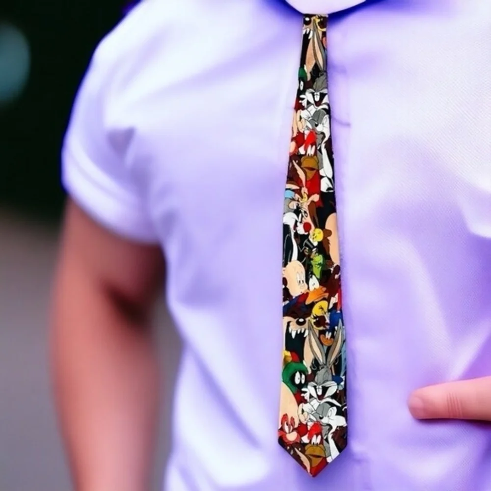 Vintage Looney Tunes Mania Bugs Bunny Daffy Duck Multicolor Cartoon Men Neck Tie